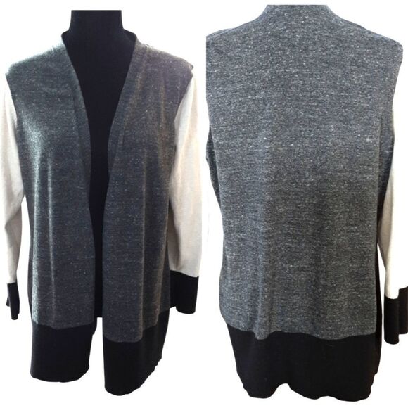 Van Heusen Gray Tweed/Cream/Black Color Block Open Cardigan XL (16) - Picture 1 of 6